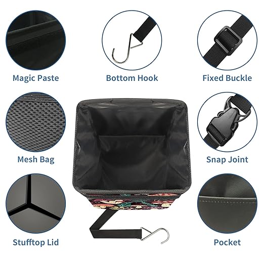 Car Trash Can – Multi-Purpose, Lightweight and Portable with Durable Water-Resistant Coating, No Installation Required, Practical and Ample Capacity, Variety of Colors.Mushroom