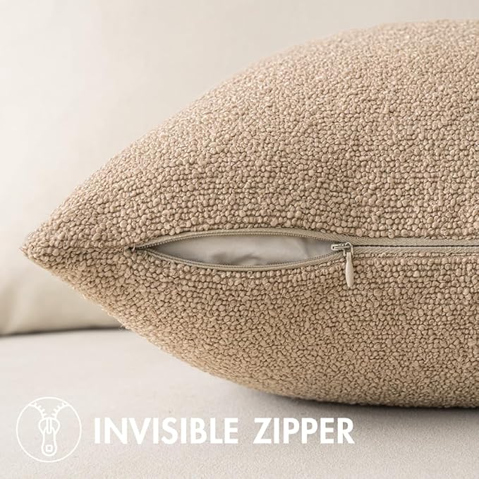 MIULEE Textured Boucle Throw Pillow Cover Khaki Accent Solid Eruo Sham Pillow Case Decorative Soft Pack of 1 Couch Cushion Chair Sofa Bedroom Livingroom Home Decor,24x24 Inch