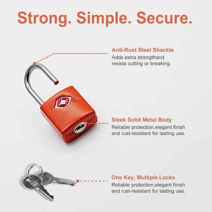 Luggage Locks TSA Approved 4 Pack, Small Lock with Key for Suitcase, Backpack, Bag Zipper, Travel Case, TSA Approved Small Padlock for Luggage, Travel Accessories, Mini Locker, Tool Box