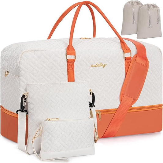Weekender Bag for Women, 5 Pcs Set Carry on Overnight Bag, 23" Large Travel Duffel Bag with Waterproof Shoe Compartment for Weekend Travel Business Trip