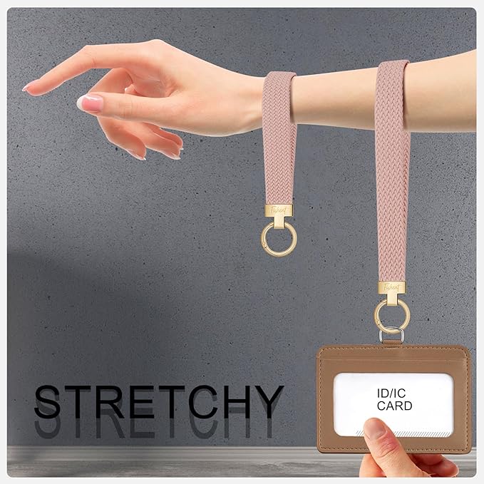 Fishent Stretchy Wristlet Keychain, Cute Key Chain, Woven Wrist Lanyard for Car Keys with 3 Keyrings and D-ring for Women Men
