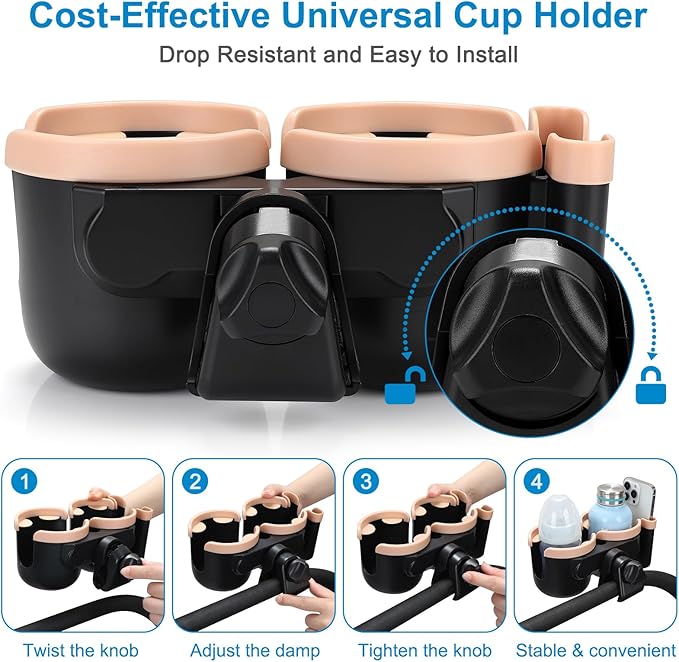 Accmor Stroller Cup Holder with Phone Holder, Bike Cup Holder, Universal Cup Holder for Uppababy Nuna Doona Strollers, 2-in-1 Cup Holder for Walker, Wheelchair, Scooter