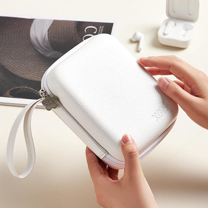 Charger Case for Macbook, Portable Tech Electronic Organizer Bag, Small Travel Storage Pouch for Laptop Accessories, MacBook Power Adapter, Charging Cords, USB Drives, Power Bank (White, L)