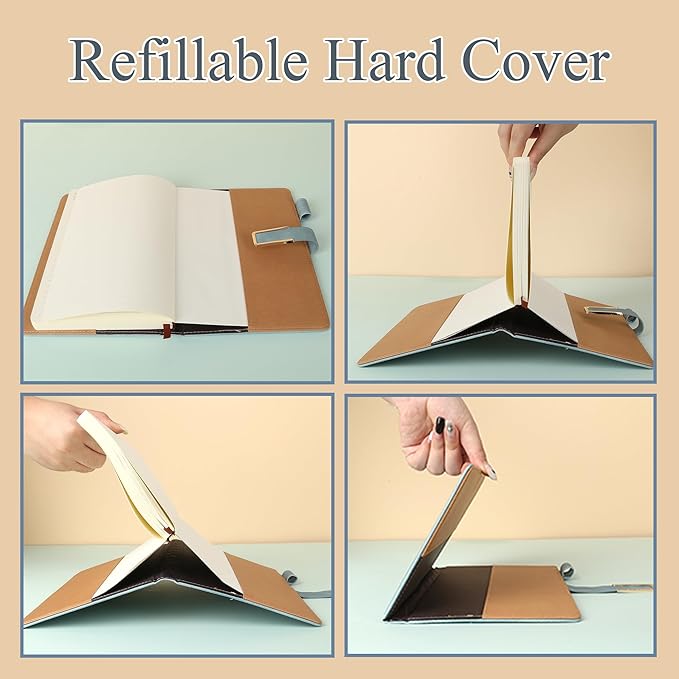 Fanery Sue Refillable Adventure Travel Journal For Women & Men Faux Leather Hardcover A5 Travel Notebook College Ruled 200 Lined Pages Lay-Flat Diary With Pen & Magnetic Buckle(Adventure - Light Blue)