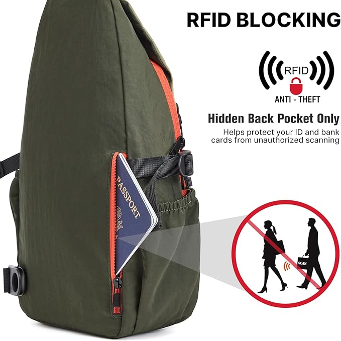 G4Free Sling Bag for Men Women, RFID Blocking Crossbody Bags, Hiking Daypacks Small Sling Backpack Chest Shoulder Bag Travel - Dark Green