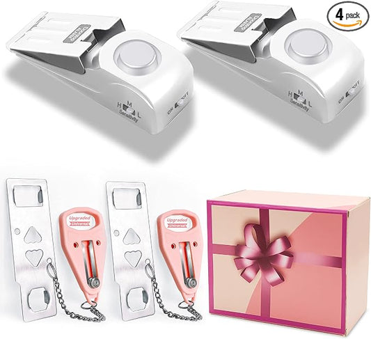 Portable Door Lock Home Security Door Locker Travel Lockdown Locks for Additional Safety and Privacy Perfect for Traveling Hotel Home Apartment College-Pink-4 Pack