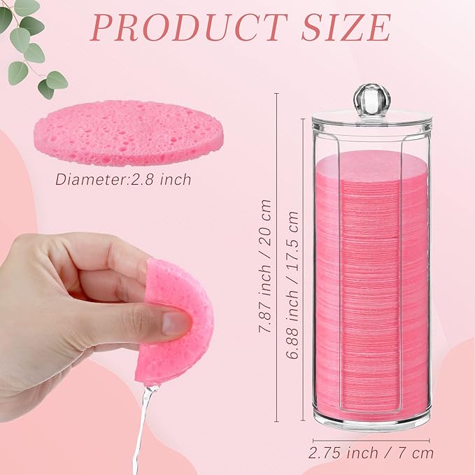 Sieral 120pcs Compressed Facial Sponges Disposable Natural Face Sponges Round Soft Pads with Container for Washing Face Cleansing Exfoliating Esthetician Makeup Removal Travel(Pink)