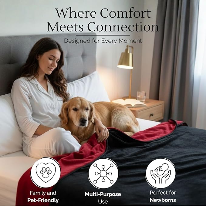 Waterproof Blanket for Bed (82"x 82" King Size) Reversible Plush Fleece, Moisture Absorbent TPU Layer Stain Proof Couch Bed Mattress Water Proof Cover Red/Black