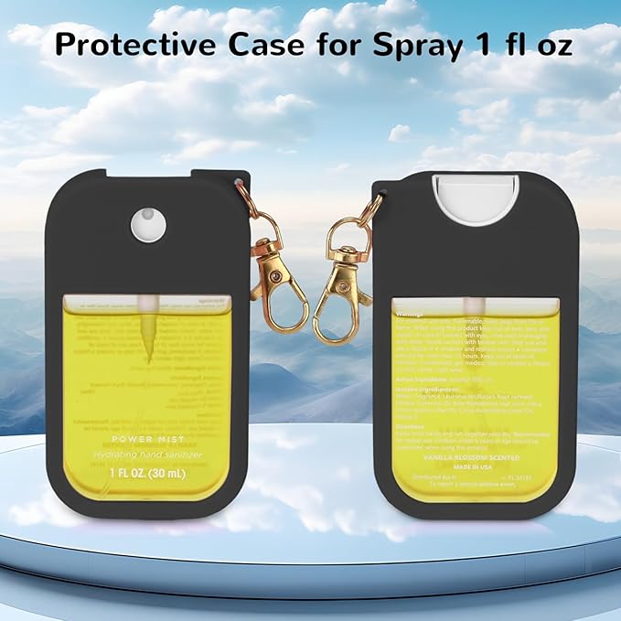 Hand Sanitizer Spray Case Compatible with Touchland Power Mist 1 oz – Silicone Case with Keychain for Touch Land Mist 1 fl oz（30 ml）, Hydrating Hand Sanitizer Accessory for 1 fl oz(Black+White)