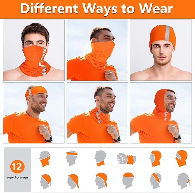 SATINIOR 8 Pcs Neck Gaiter Face Mask, Reflective Summer UV Protection Cooling Scarf Neon Breathable Bandana for Men Women