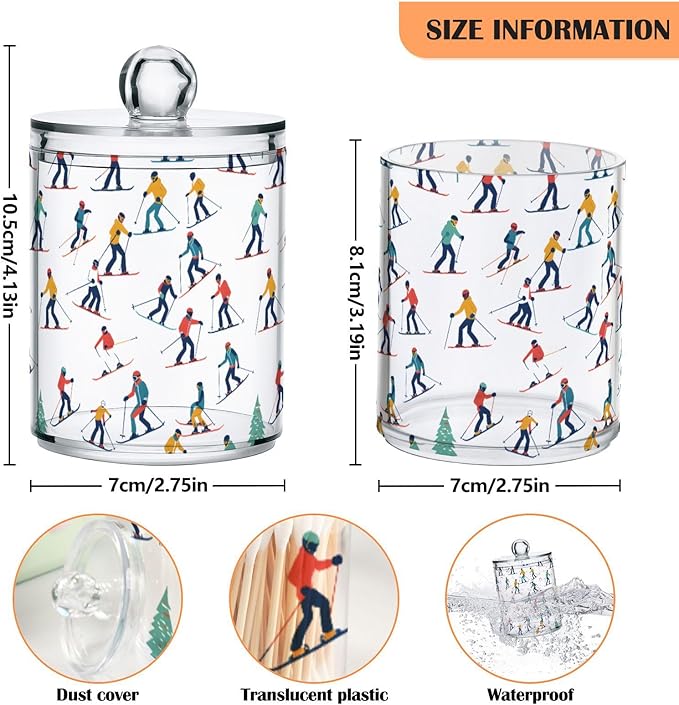 2 Pack Qtip Holder Organizer Dispenser Winter Sports Skiers Bathroom Storage Canister Cotton Ball Holder Container for Cotton Pads/Swabs/Floss