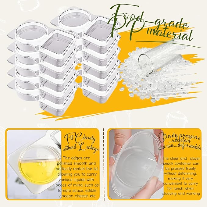 Reusable Snack Containers with Lids - 20PCS Leakproof 2 Compartment Containers for Portion Control, Mini Snack Containers for Meal Prep, Take Out Sauce, On-the-Go School, Travel