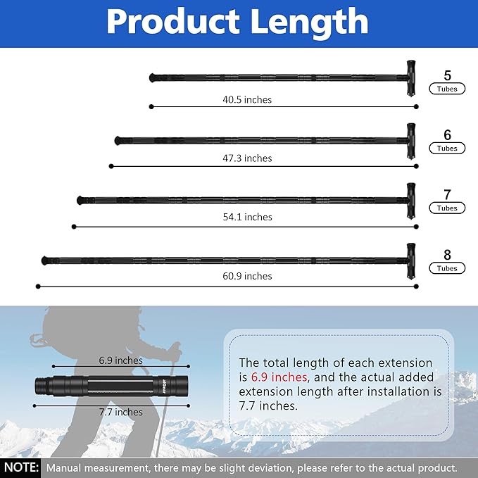 aiGear G2 Tactical Hiking Stick, Heavy-Duty 6-8 Section Adjustable Walking Staff for Men Women, Aerospace Aluminum Trekking Poles with Multi-Tool for Camping Wading Self Defense Overlanding