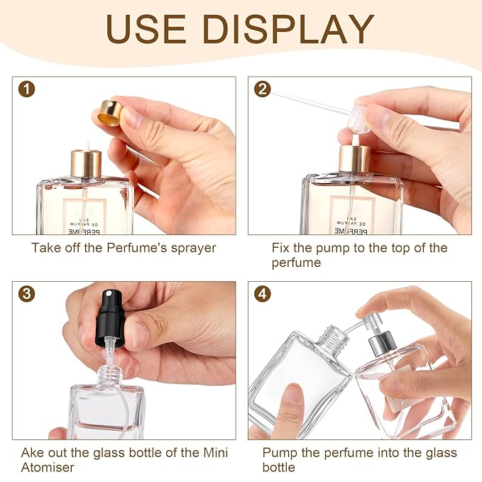 Domensi 30 Pcs 10/15/30/50 ml Glass Perfume Bottles Mini Glass Empty Spray Atomizer Bottles Bulk Refillable Perfume Dispenser Container with Pump Tool for Travel Skin Care (30 ml,Black)