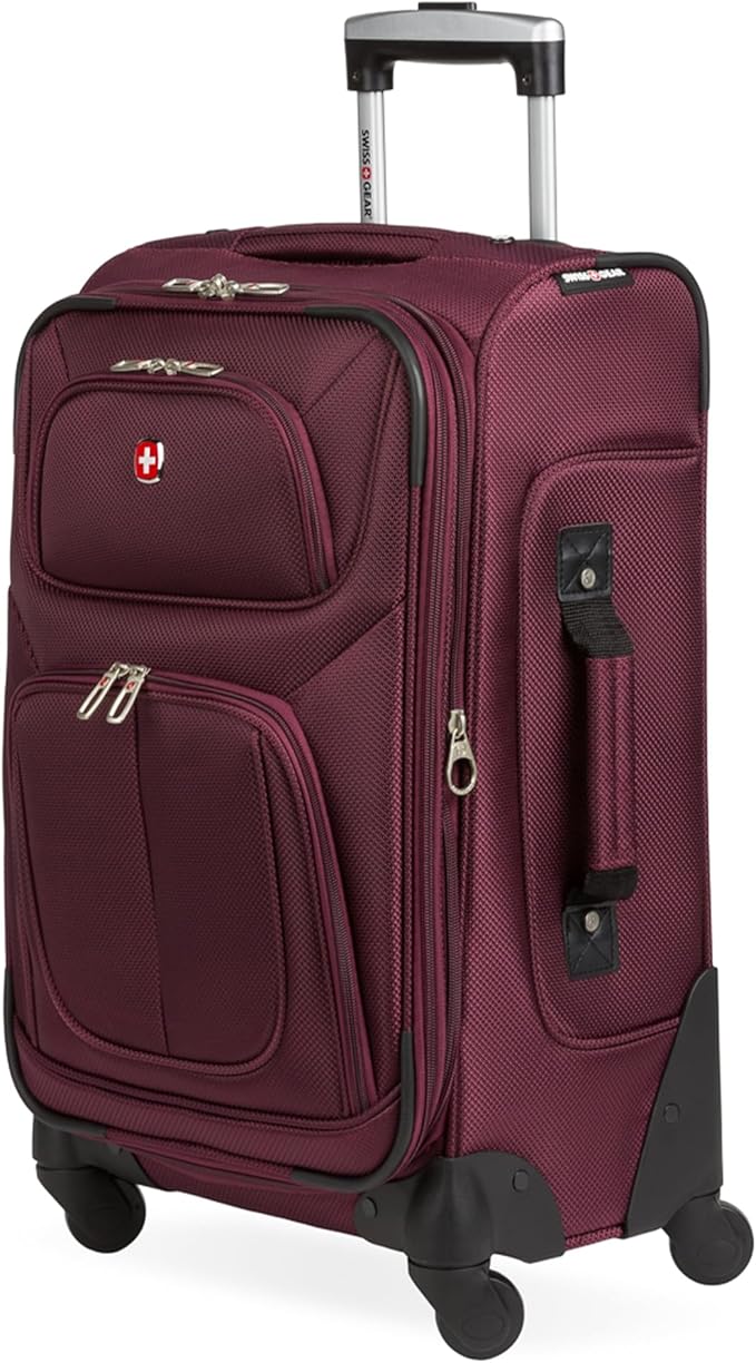 SWISSGEAR Sion Softside Expandable Spinner Luggage Durable Lightweight Travel Suitcase, Merlot, Carry-On