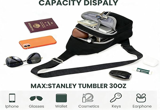 MAXTOP Crossbody Bags for Women Men Lightweight Sling Bag Fanny Packs for Travel Casual Outdoors Gifts for Family Black