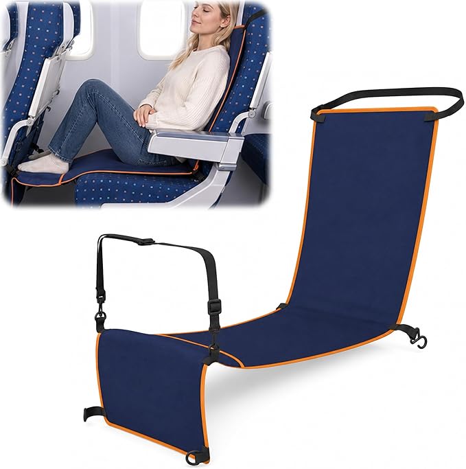 Portable Airplane Foot Hammock for Travel, Adjustable Folding Hanging Footrest Leg Rest Sling for Plane Bus Car Train