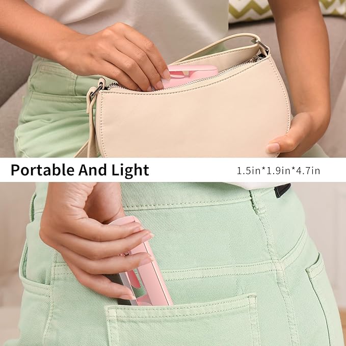 Lerat Portable Handheld Fan, 2 IN 1 Mini Hand Fan, Battery Operated [8-15 Working Hours], USB Rechargeable Personal Foldable Fan for Indoor, Small Pocket Fans Travel Essentials for Outdoor (Pink)