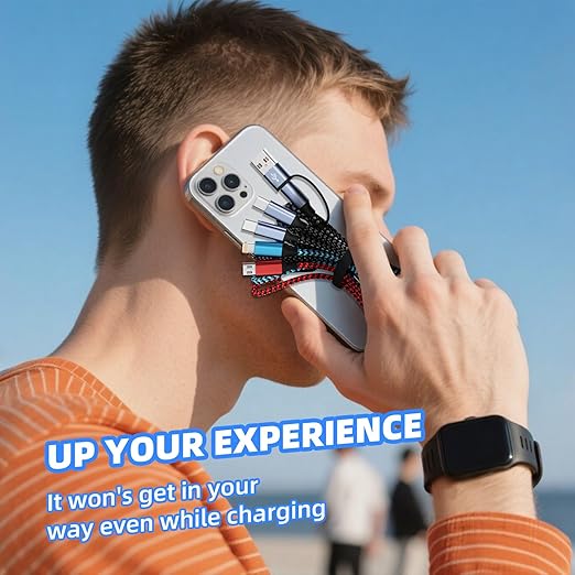 Travel 4 in 2 Multi Charging Cable, USB A/C Cable with Dual Type-C/IP/Micro USB, Travel Charger for Multiple Devices, Phone Charger Cord for iPhone 17/16/15/14, Galaxy, Android Pad, 5FT 4PCS