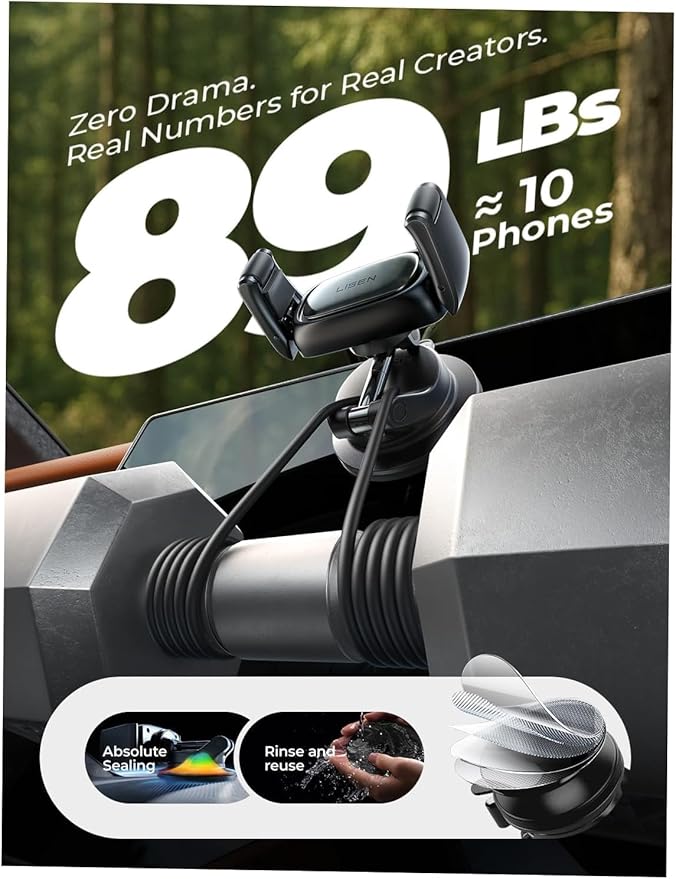 LISEN Suction Phone Mount for Car, [Ultra Suction & 95% Cases Friendly] Car Phone Holder Mount Vacuum Dashboard Phone Holder, Car Cell Phone Holder for iPhone 17 16 15 14 Pro Max Air Galaxy S26 S25