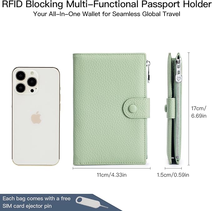 Genuine Leather RFID Blocking Passport Holder Wallet, Multi-Functional Travel Document Organizer with SIM Card Slots (Yellow)
