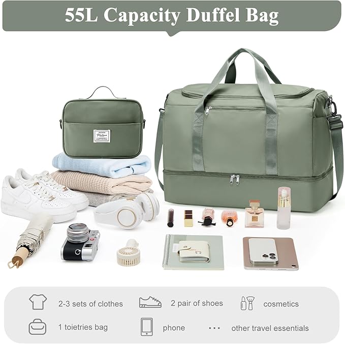 Extra Large Travel Duffle Bag with Shoe Compartment & Toiletry Bag, XL Weekender Bags for Women, Carry On Overnight Bags for Gym Sports, Water-Resistant Hospital Bag for Labor and Delivery