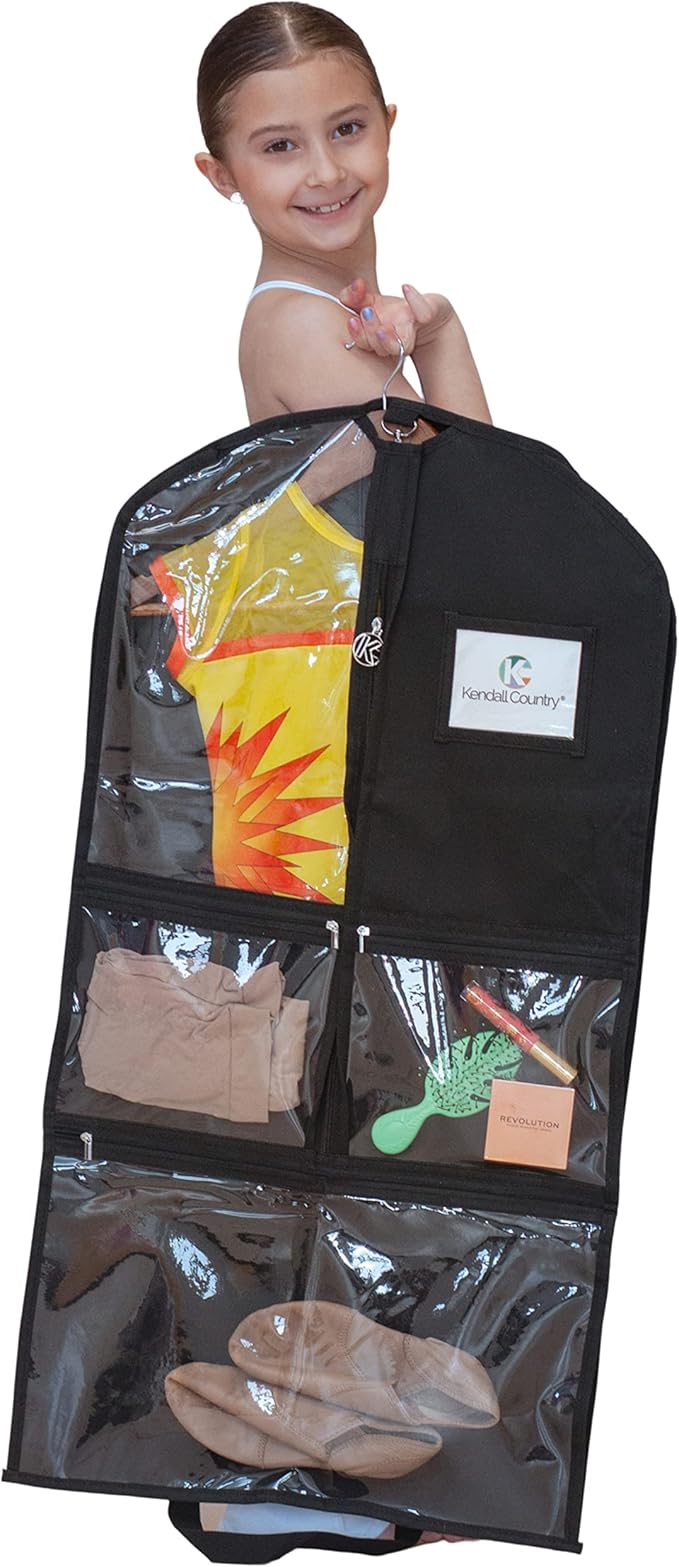 Waterproof Hanging Garment Bag 35 inch Clothes Bag with Gusset, 5 Pockets & Side Zip for Dance Costumes, Theatre, Beauty Pageants & More. Best for younger performers with small costume pieces.