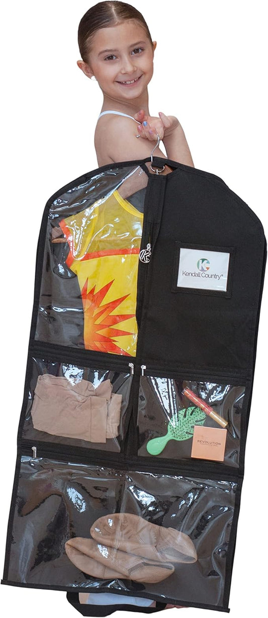 Waterproof Hanging Garment Bag 35 inch Clothes Bag with Gusset, 5 Pockets & Side Zip for Dance Costumes, Theatre, Beauty Pageants & More. Best for younger performers with small costume pieces.