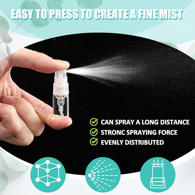 Zhehao 1 Piece Mini Spray Bottles 2 ml Clear Glass Perfume Bottles Refillable Fine Mist Perfume Atomizer Portable Empty Sample Containers for Cleaning, Essential Oils, Travel (Clear Cap)