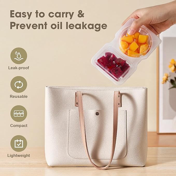 100PCS Reusable Snack Containers with Lids,2 Compartment Snack Containers with 100 Spoons,Snack Pack Containers for Condiments,fruits and salads