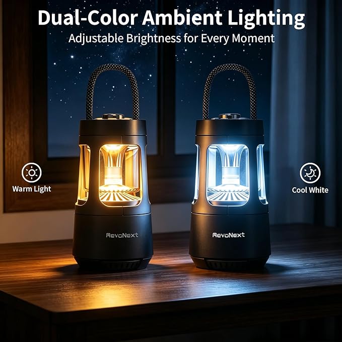 Revonext Camping Lantern Bluetooth Speaker, Outdoor Waterproof Wireless Speaker with Dual-Color Ambient Light, Bluetooth 5.3 Portable Speaker with TWS Stereo for Camping Hiking Patio Backyard