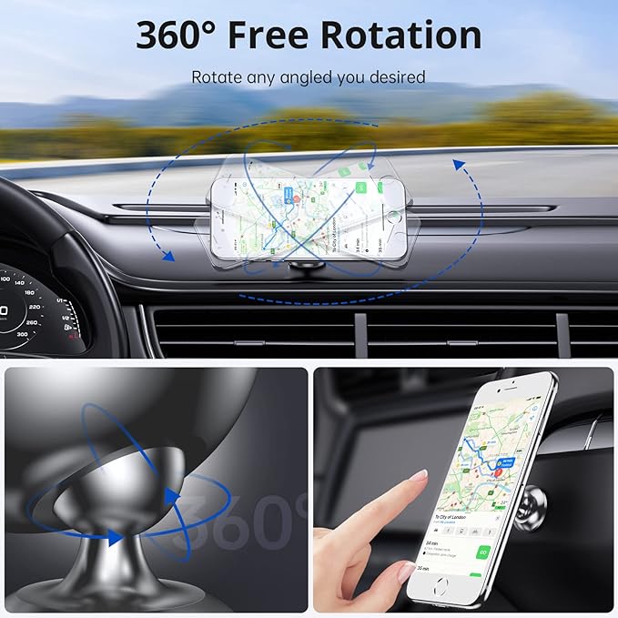 SYNCWIRE Magnetic Car Phone Holder for Dashboard, 360° Adjustable Strong Magnets Cell Phone Car Mount Compatible with iPhone, Samsung, Android - Gray
