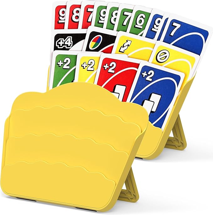 Tenyond Card Holders for Playing Cards - 2 Pack Playing Card Holder w/Foldable Stand for Stocking Stuffer, Travel Game, for Senior, Little or Arthritis Hand, UNO, Poker, or Holiday Game Night, Yellow