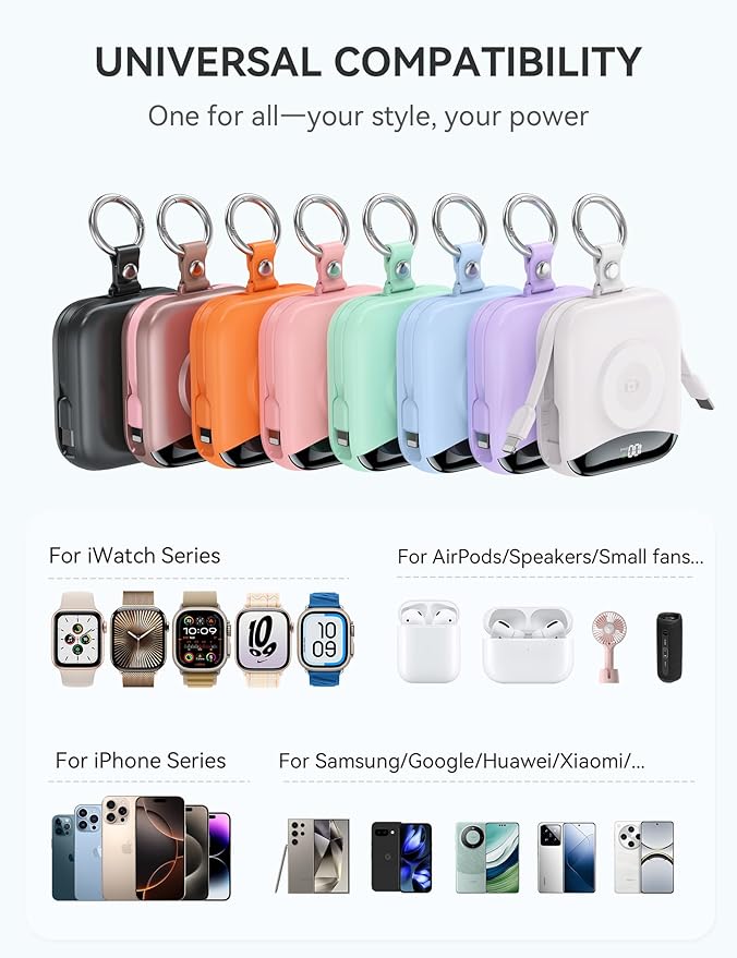 citicr Portable Charger, 10000mAh 22.5W Fast Charging Power Bank with Built-in Cables, Travel Battery Pack with LED Display for iPhone, Portable iWatch Charger for 11/10/9/8/7/6/5/4/SE/Ultra Rose