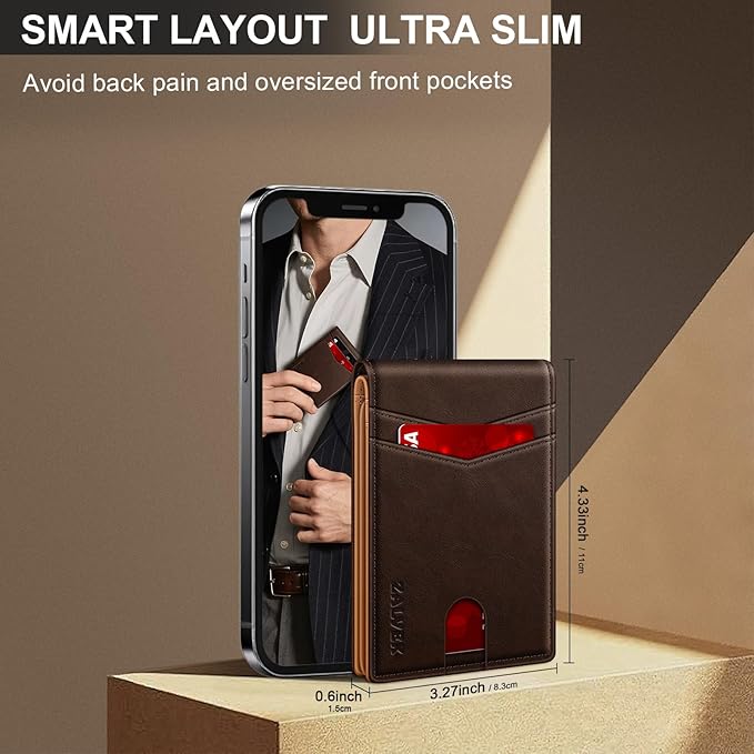 Wallet for Men Slim RFID Blocking Leather Credit Card Holder Wallet for 14 Cards, Bifold Minimalist Thin Wallet with 2 ID Windows & Cash Slot, Front Pockt Carteras Para Hombres, Birthday Gifts for Men