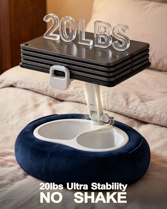 Miledi Tablet Pillow Stand, Compatible with 5"-12.9" Kindle, iPad, Phone/Tablet, 360° Rotating Phone Holder for Bed, Soft Plush Fabric, Detachable Bowl, Reading and Relaxation on Bed, Blue