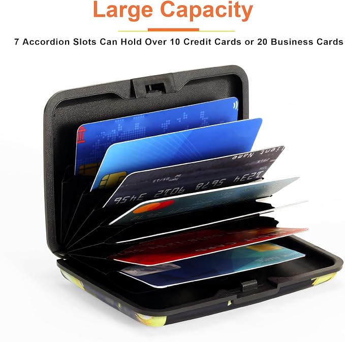 Mayski Credit Card Holder, RFID Blocking, Aluminum Alloy Hard Case, Small Mini Business Metal Wallet for Women Men, Sunflower