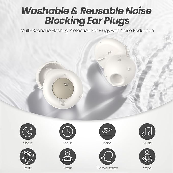 JUSTRVN Ear plugs for sleeping,2 pairs of Noise Reduction Earplug for Concert&Study, Hearing Protection Earplugs 25dB-30dB with 4-Size tips,Reusable Silicone Earplugs for Comfort,Focus and Loud Events