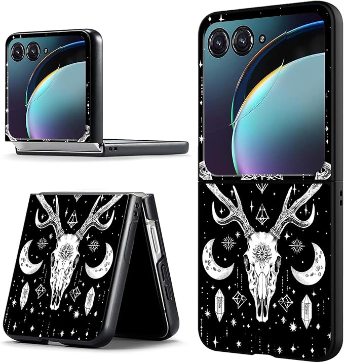 for Motorola Razr Plus 2025 Case,for Razor Plus 2025 Phone Case Cute Slim Hard PC Ultra-Thin Anti-Scratches Shockproof Protective Cover,Black Deer Skull