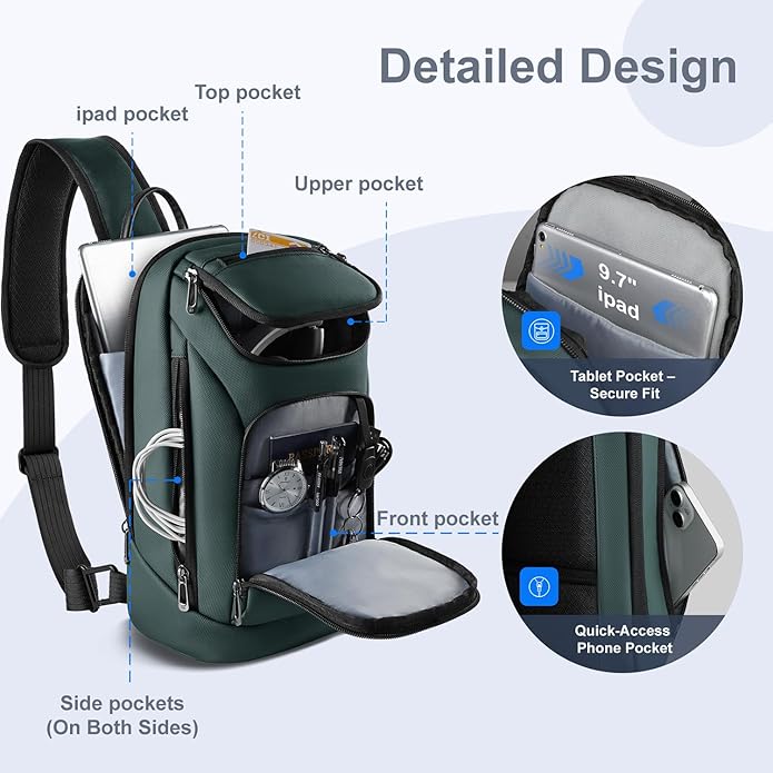 hk Sling Bag for Man, Waterproof Utility Crossbody Bag with Anti-theft Pocket for Men