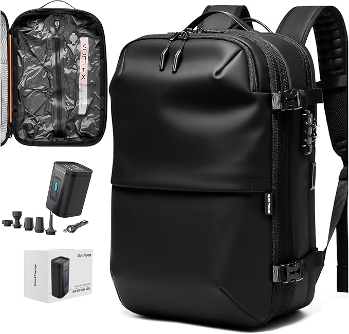 BlackVoyage Vortex Vacuum Seal Travel Backpack 60L Expandable Air Compression System Water Resistant TSA Lock Carry-On