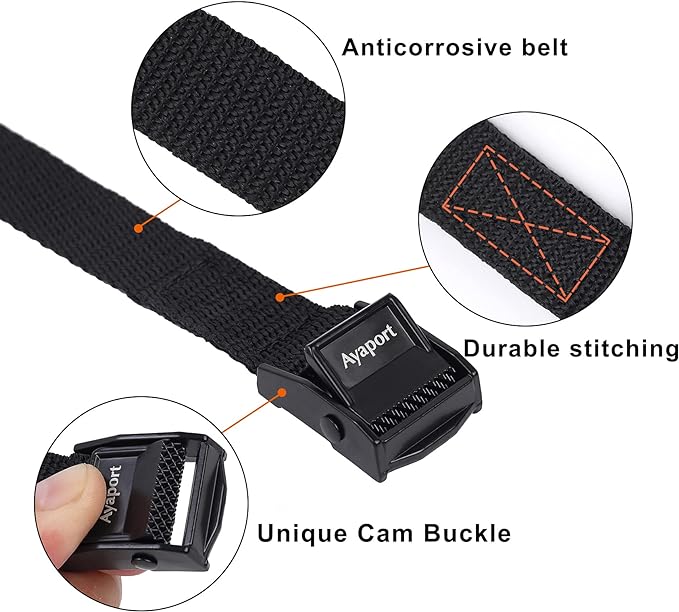 Ayaport Lashing Strap Tie Down Straps with Adjustable Cam Buckle Nylon Cinch Strap for Packing Cargo, Bike, Luggage Black 6 Pcs (Black, 0.75'' x 48”)