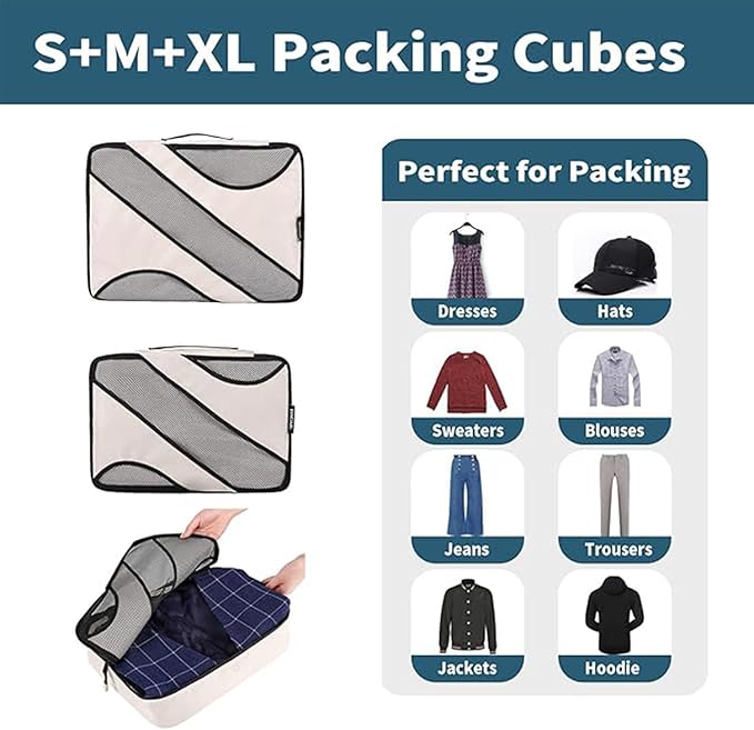 BAGAIL 6 Set Packing Cubes,Travel Luggage Packing Organizers