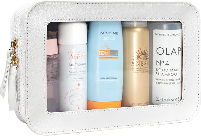 LETGO Clear Toiletry Bag,Portable Travel Makeup Pouch with Zipper, TSA Approved Organizer Sunscreen Bag Clear Makeup Toiletry Pouch Beach Vacation Essentials for Women Teen Girls (White)