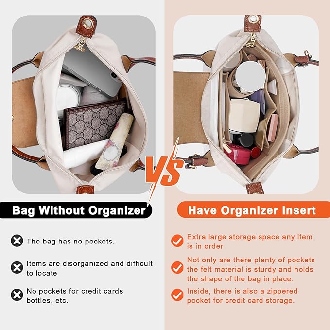 LOUKAYCCI Felt Purse Organizer Insert for Longchamp Le Pliage S Handbag Insert (Small，Beige)