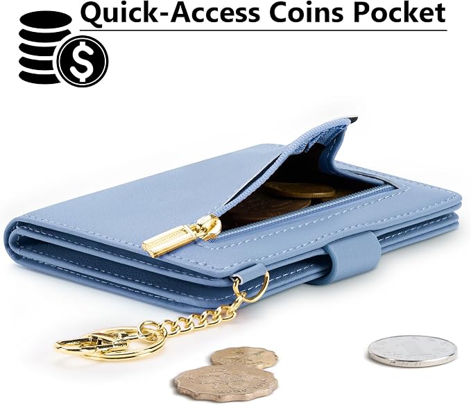 Airkit Small Wallets Woman RFID Blocking Leather Credit Card Holder - with ID Window - Card Wallets for Women - with Zipper Coin Purse - Keychain Wallet