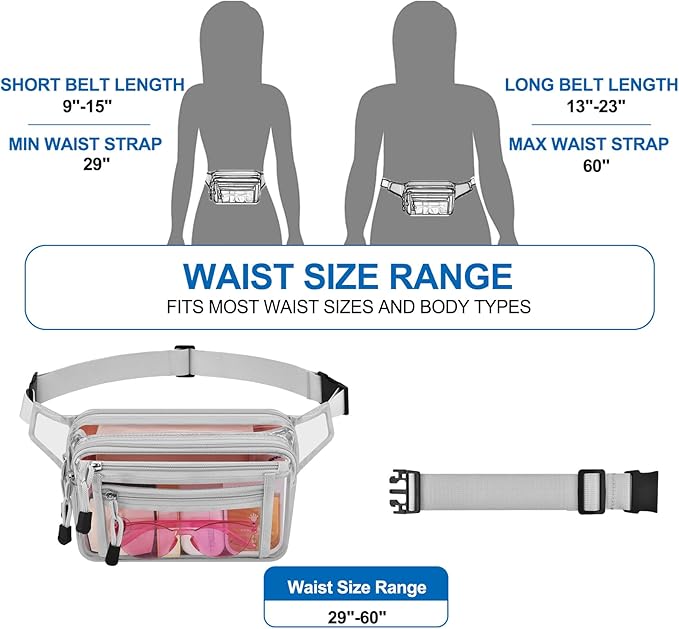 Clear Bag Stadium Approved Clear Fanny Pack for Women for Work,Multi-purpose Waist Bag for Travel & Sporting Event