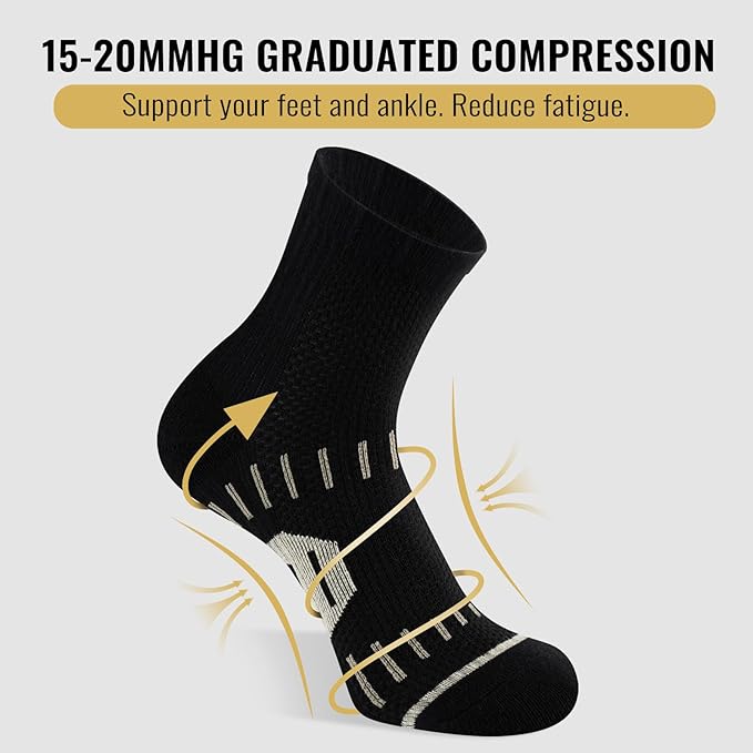 Copper Ankle Compression Socks for Men and Women(6 pairs), Breathable Arch Support Short Running Socks