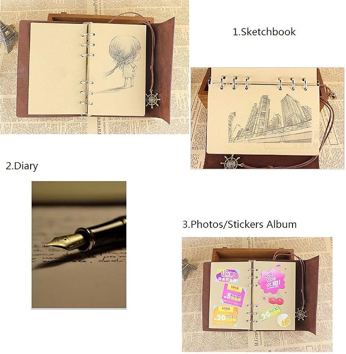 Leather Journal Notebook, MALEDEN Spiral Bound Traveler Notebook for Women Men Thanksgiving Refillable Daily Planner Sketchbook Diary with Zipper Pocket