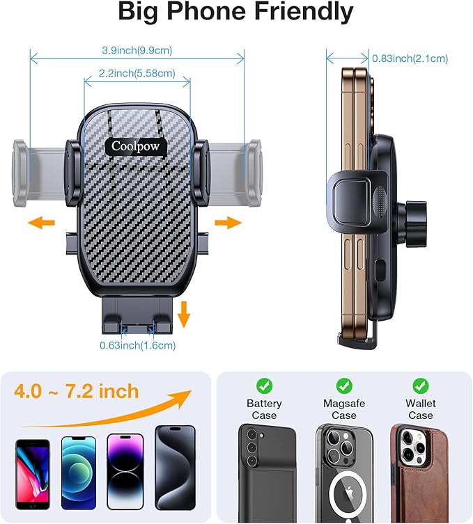 Coolpow Cup Holder Phone Holder for Car Phone Holder Cup Holder Phone Mount【Ultra Stable & Never Shake】Phone Holders for Your Car Cupholder Cell Phone Car Mount for iPhone 17 16 All 4"-7" Smartphones
